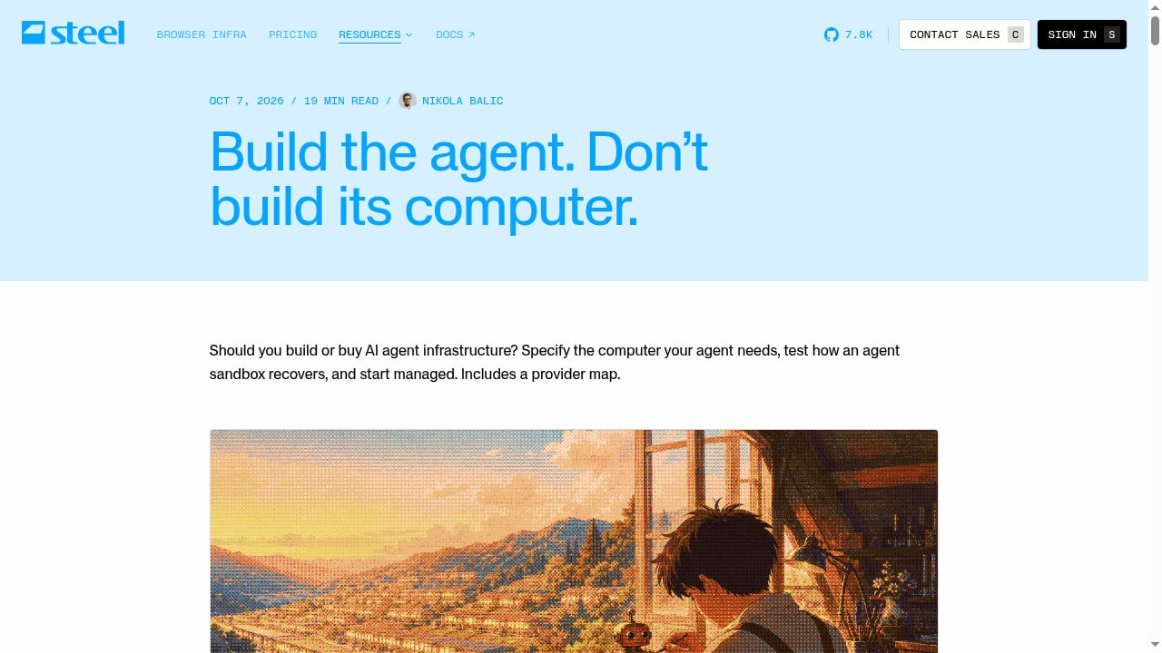 First viewport screenshot of Steel | AI agent infrastructure: build the agent, not its computer