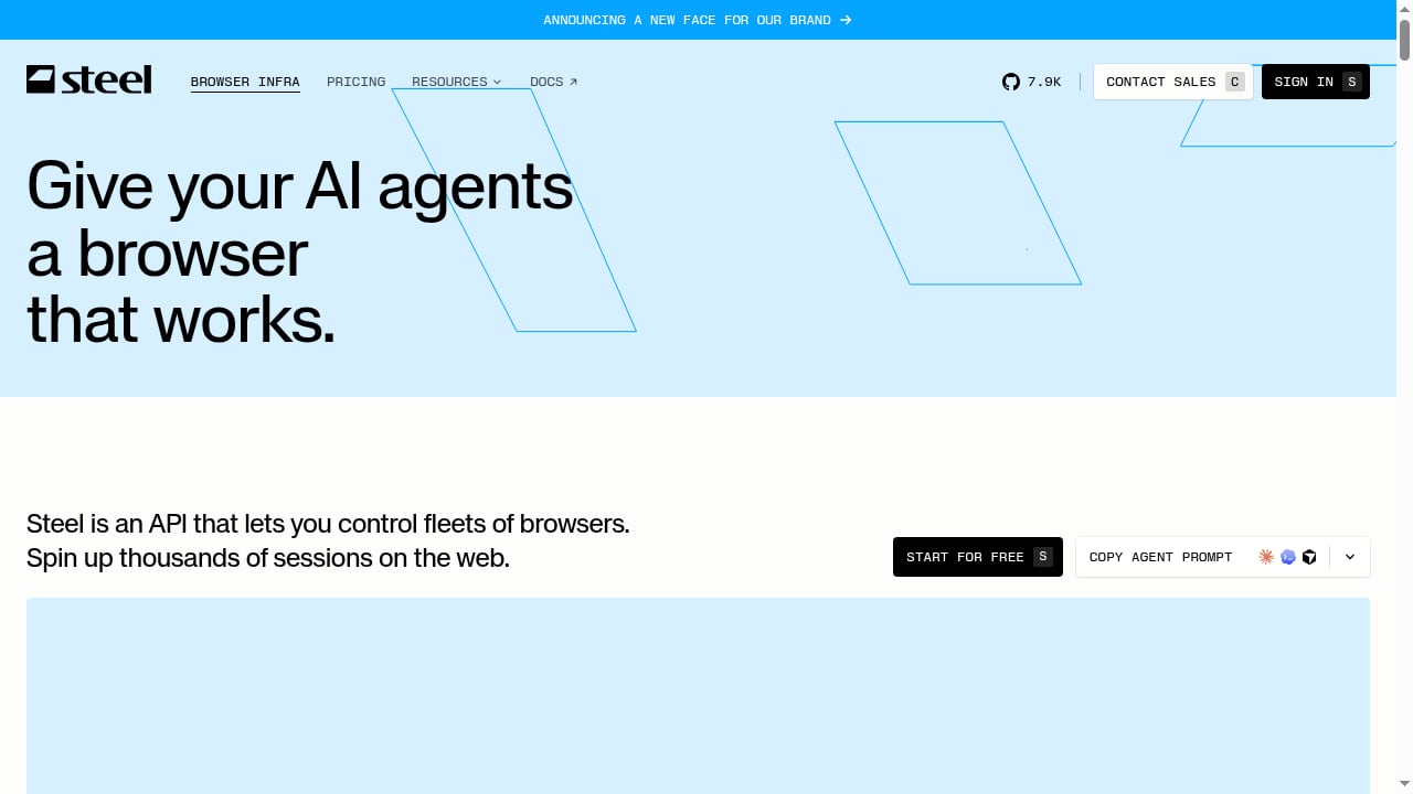 First viewport screenshot of Steel | Open-source Browser Infrastructure for AI Agents