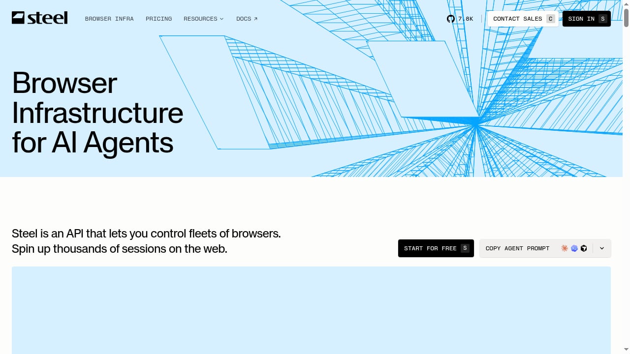 First viewport screenshot of Steel | Open-source Browser Infrastructure for AI Agents