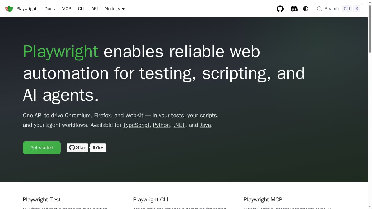 First viewport screenshot of Fast and reliable end-to-end testing for modern web apps | Playwright
