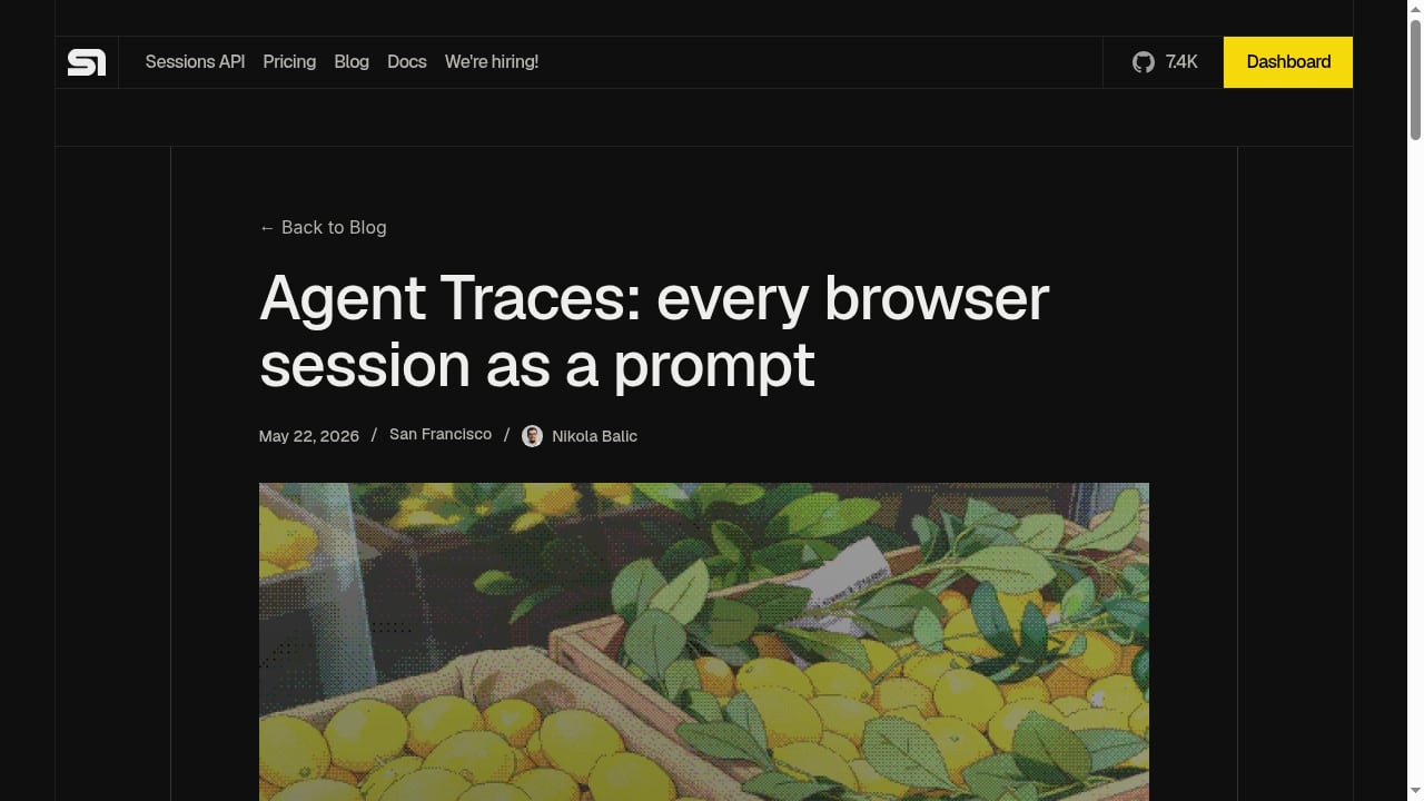 First viewport screenshot of Agent Traces: every browser session as a prompt - Steel | Open-source Headless Browser API