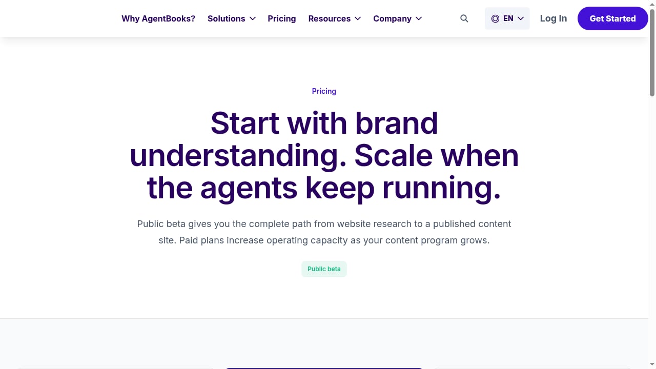 First viewport screenshot of Start with brand understanding. Scale when the agents keep running.