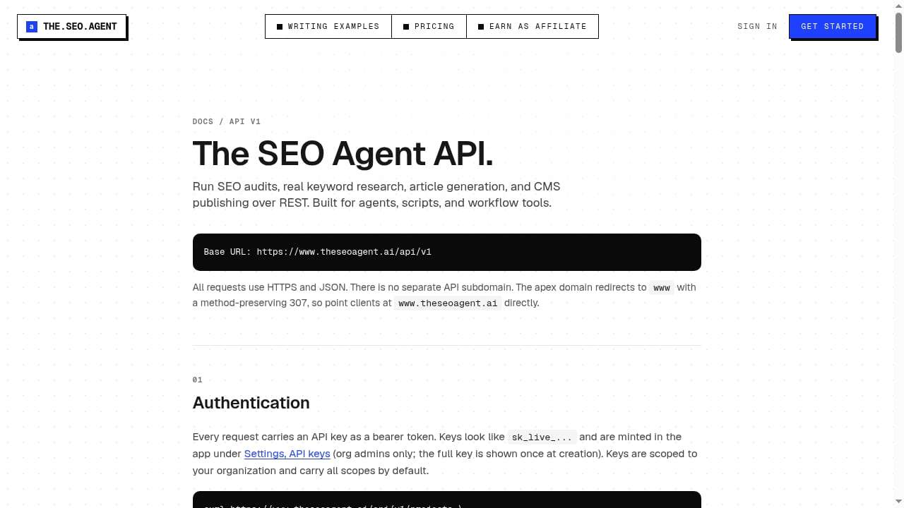 First viewport screenshot of The SEO Agent API