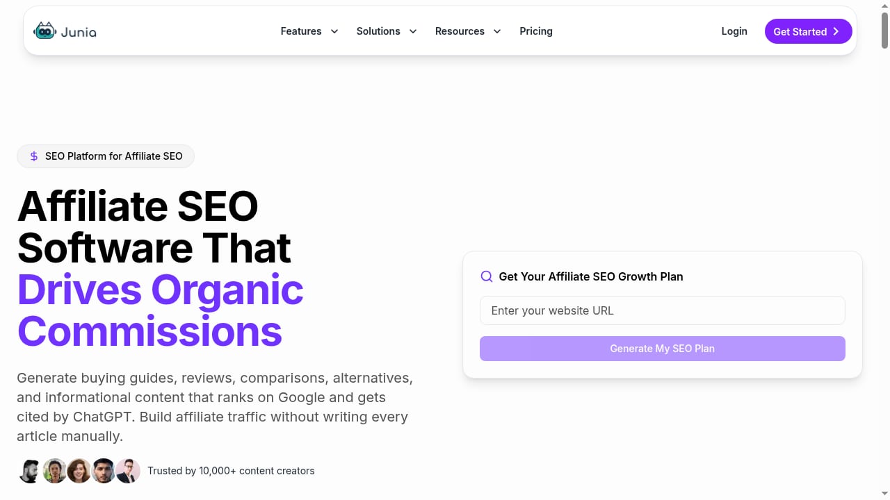 First viewport screenshot of Affiliate SEO Software for Reviews, Comparisons & Buying Guides