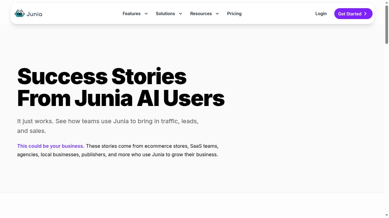 First viewport screenshot of Customer Case Studies — SEO Growth Stories | Junia AI