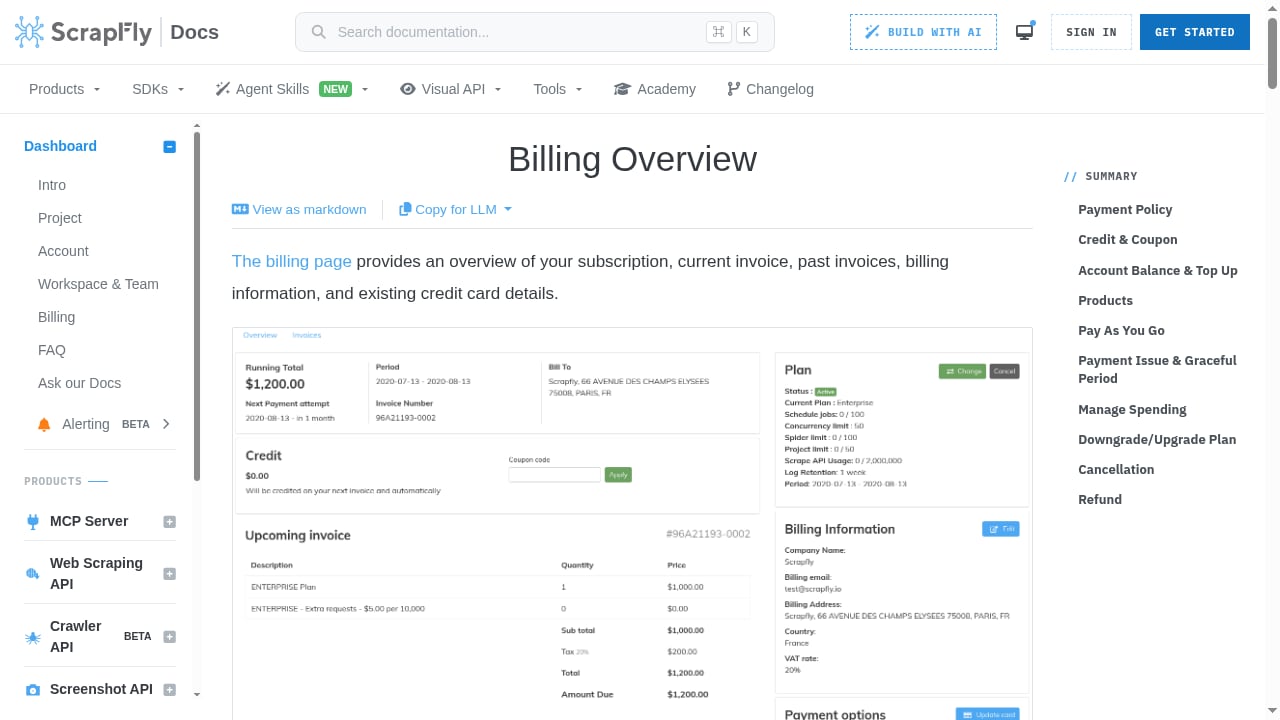 First viewport screenshot of Scrapfly Web Scraping API | Billing