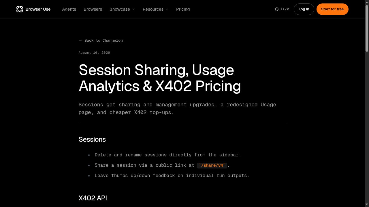 First viewport screenshot of Session Sharing, Usage Analytics & X402 Pricing