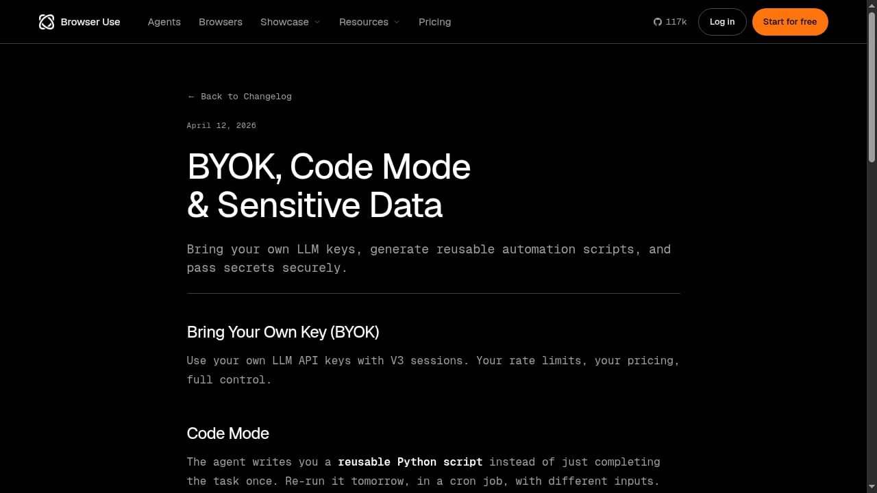 First viewport screenshot of BYOK, Code Mode & Sensitive Data