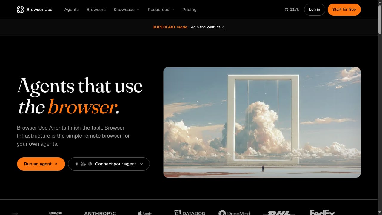 First viewport screenshot of Browser Use Agents & Browser Infrastructure | Browser Use