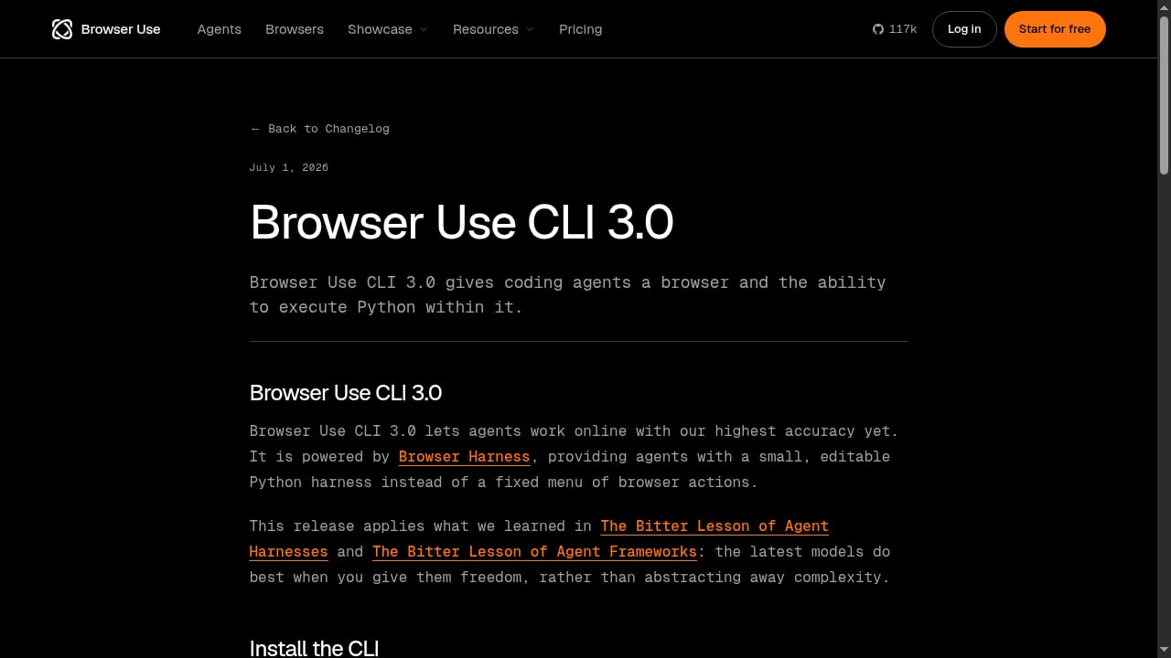 First viewport screenshot of Browser Use CLI 3.0