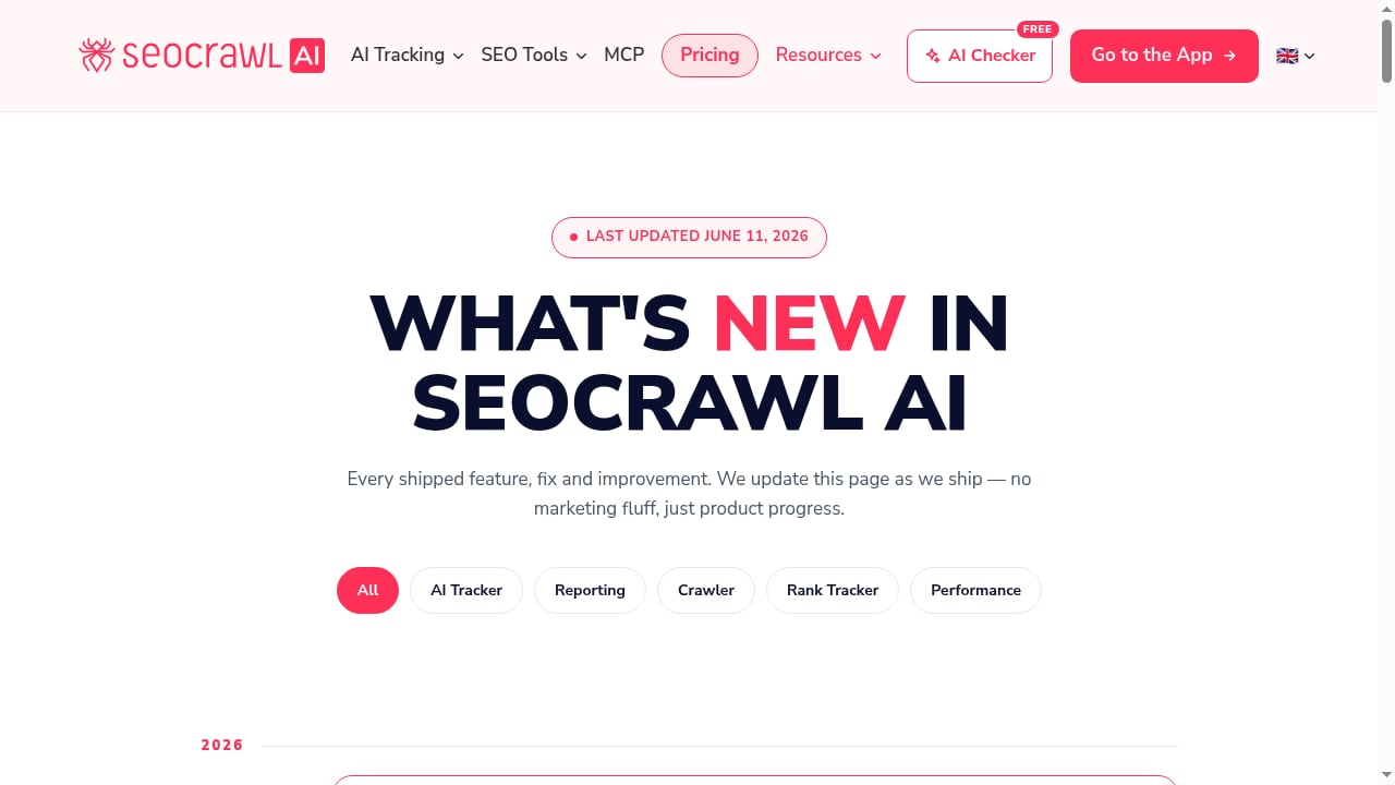 First viewport screenshot of Changelog | Product updates and new features