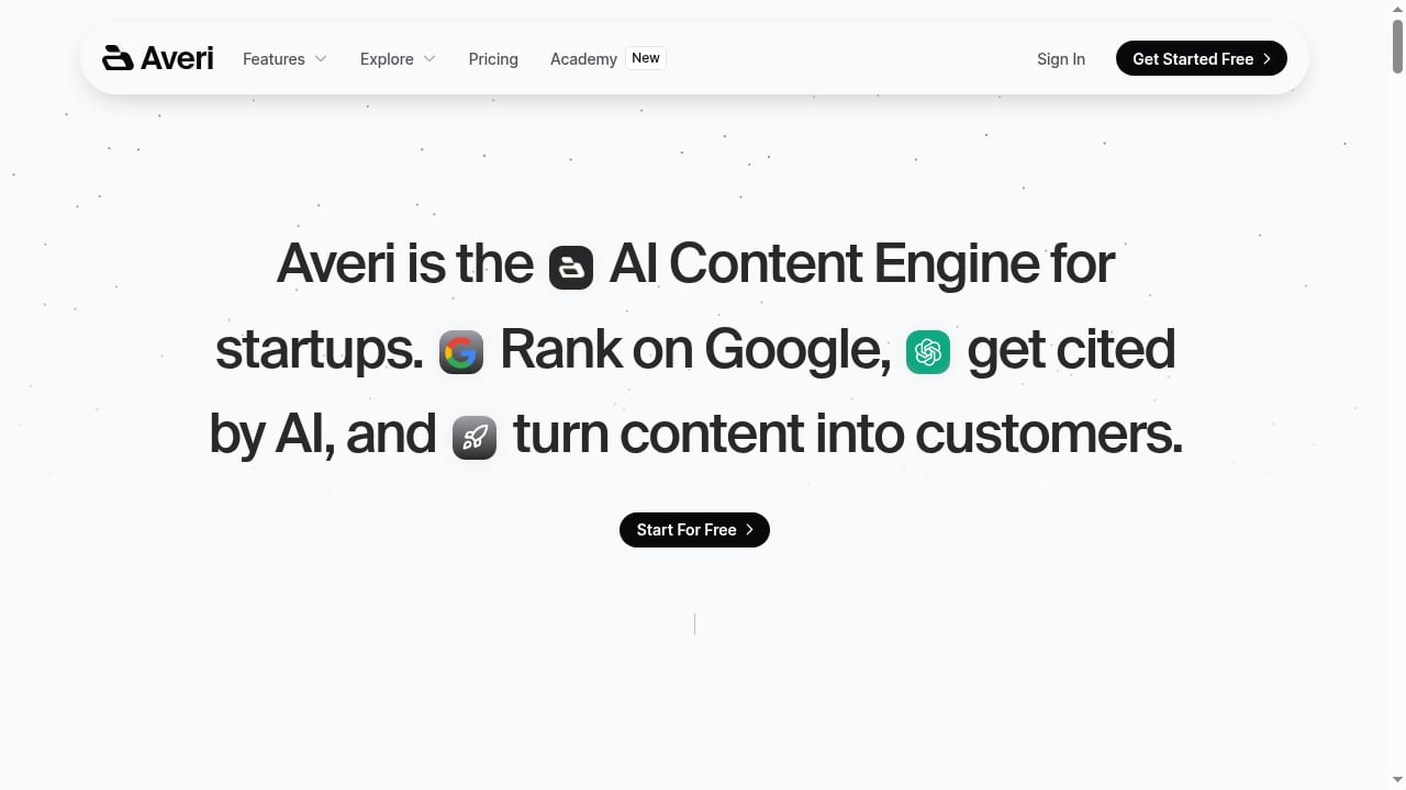 First viewport screenshot of Averi | The AI Content Engine for Startups