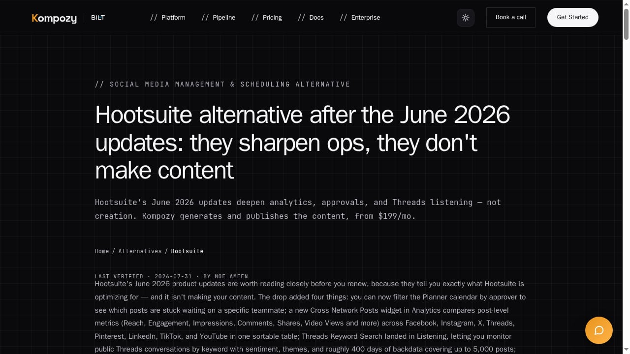 First viewport screenshot of Hootsuite alternative after the June 2026 updates: they sharpen ops, they don't make content