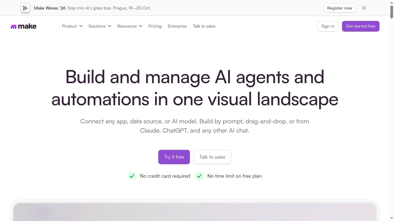 First viewport screenshot of AI Workflow Automation Software & Tools | Make