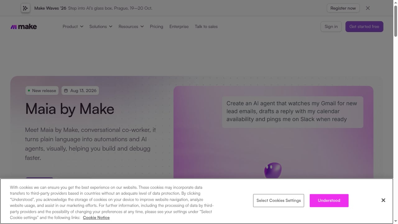 First viewport screenshot of What's New at Make | Latest Features, Updates & Releases