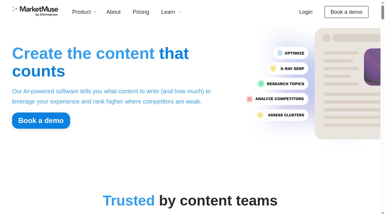 First viewport screenshot of AI Content Planning and Optimization Software - MarketMuse