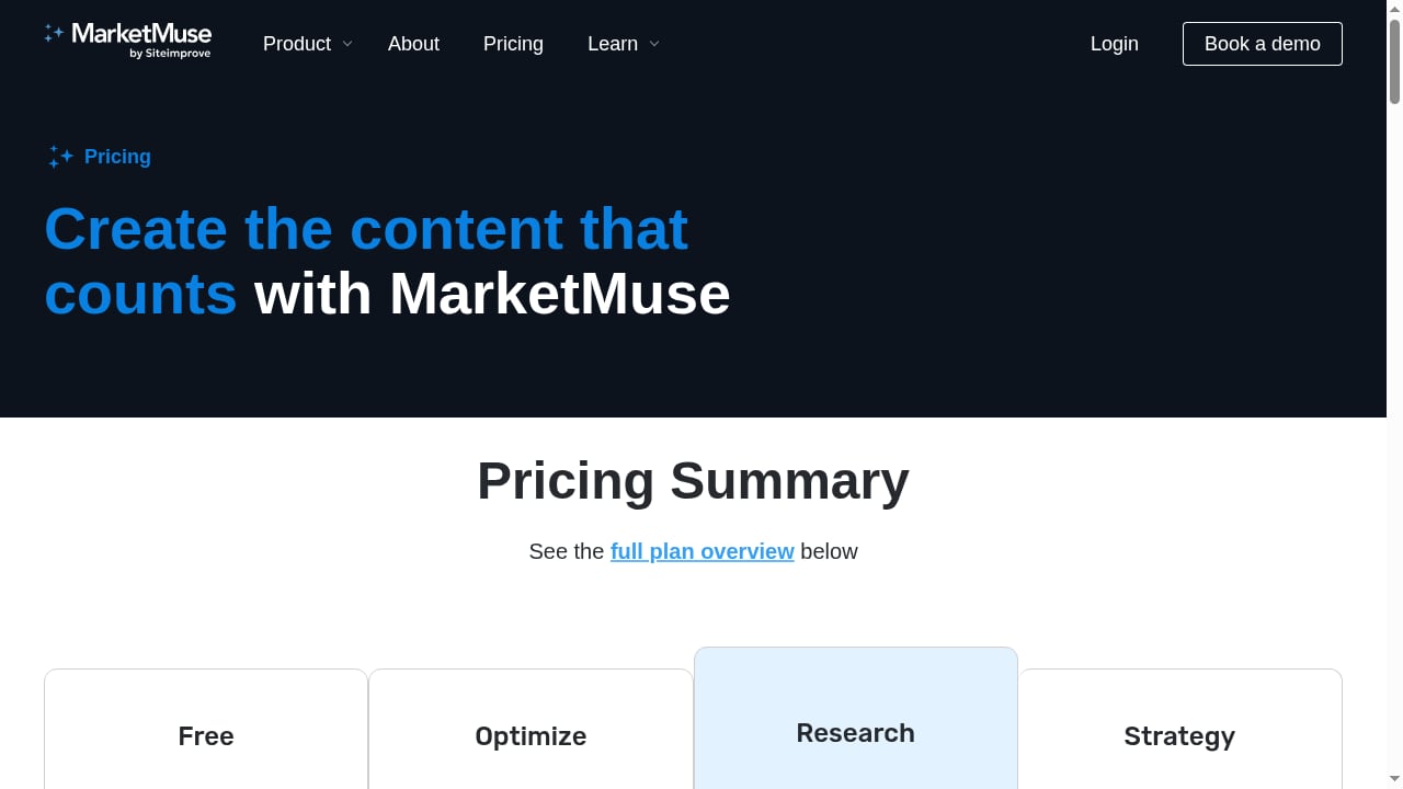 First viewport screenshot of Pricing - MarketMuse