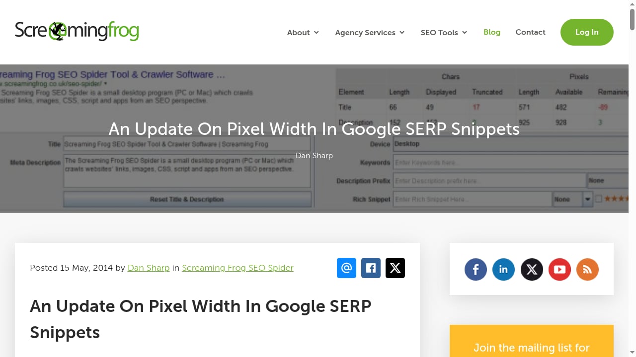 First viewport screenshot of An Update On Pixel Width In Google SERP Snippets - Screaming Frog