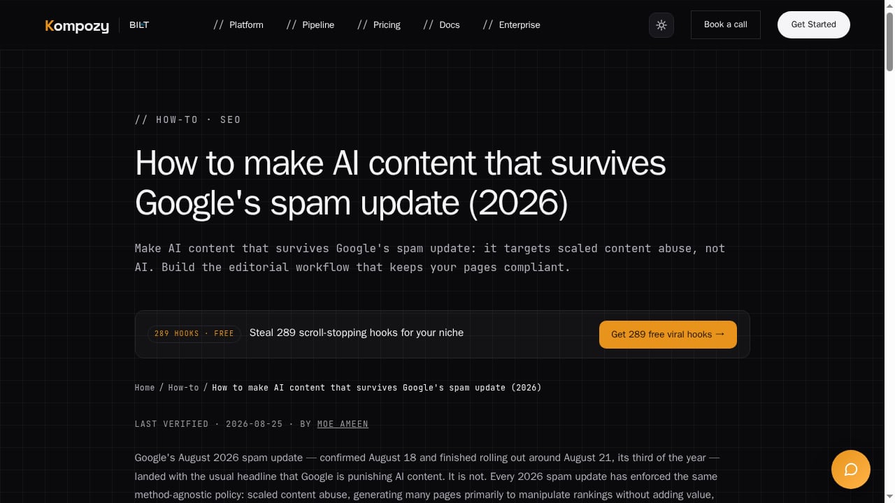 First viewport screenshot of How to make AI content that survives Google's spam update (2026)