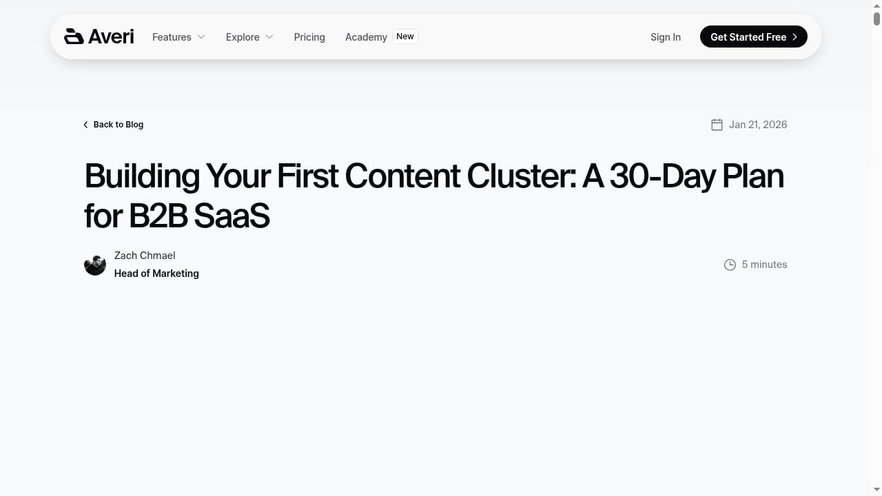 First viewport screenshot of Building Your First Content Cluster: A 30-Day Plan for B2B SaaS