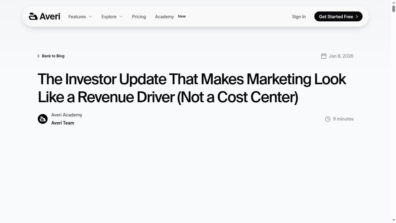 First viewport screenshot of The Investor Update That Makes Marketing Look Like a Revenue Driver (Not a Cost Center)