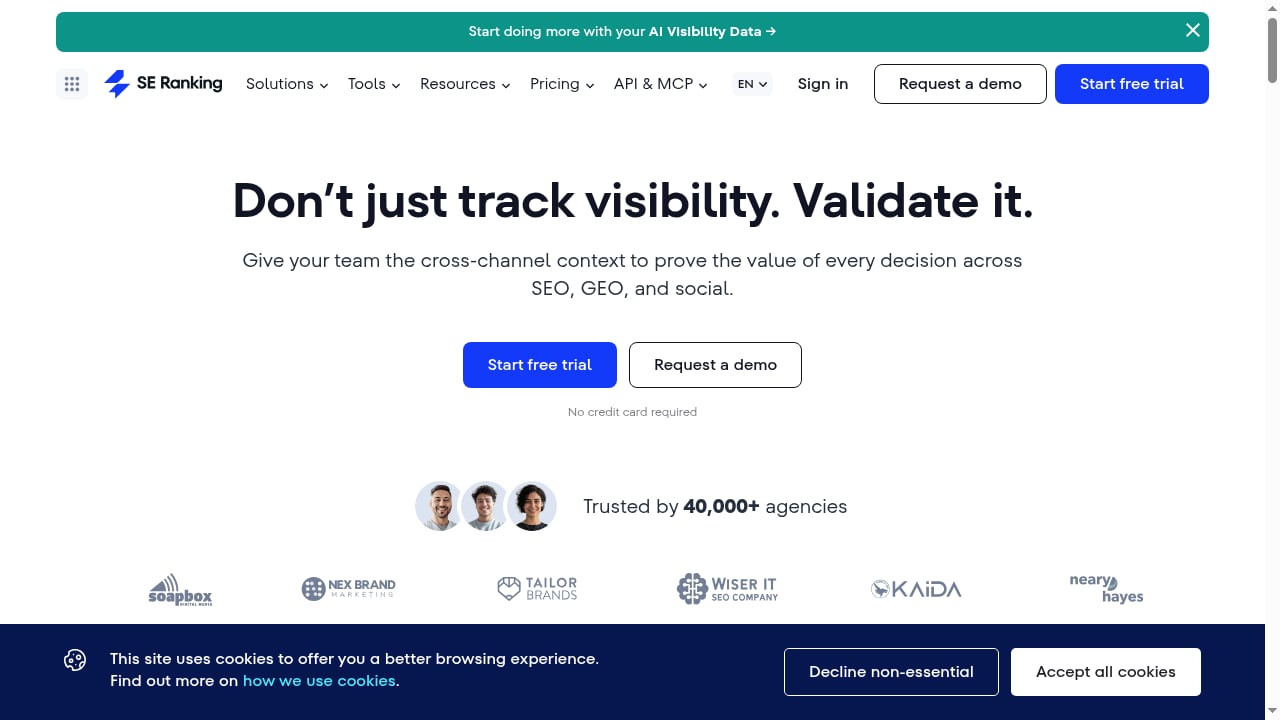 First viewport screenshot of SE Ranking — AI SEO Software That Gets Results