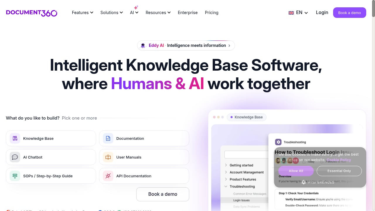 First viewport screenshot of Document360: AI Knowledge Base Software for Documentation