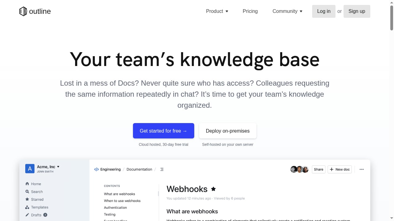 First viewport screenshot of Outline – Team knowledge base & wiki