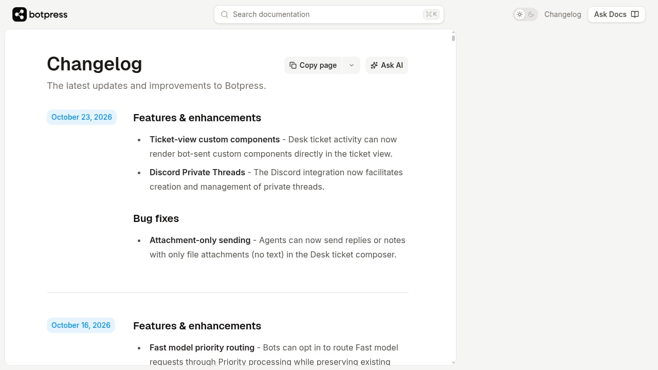 First viewport screenshot of Changelog – Docs