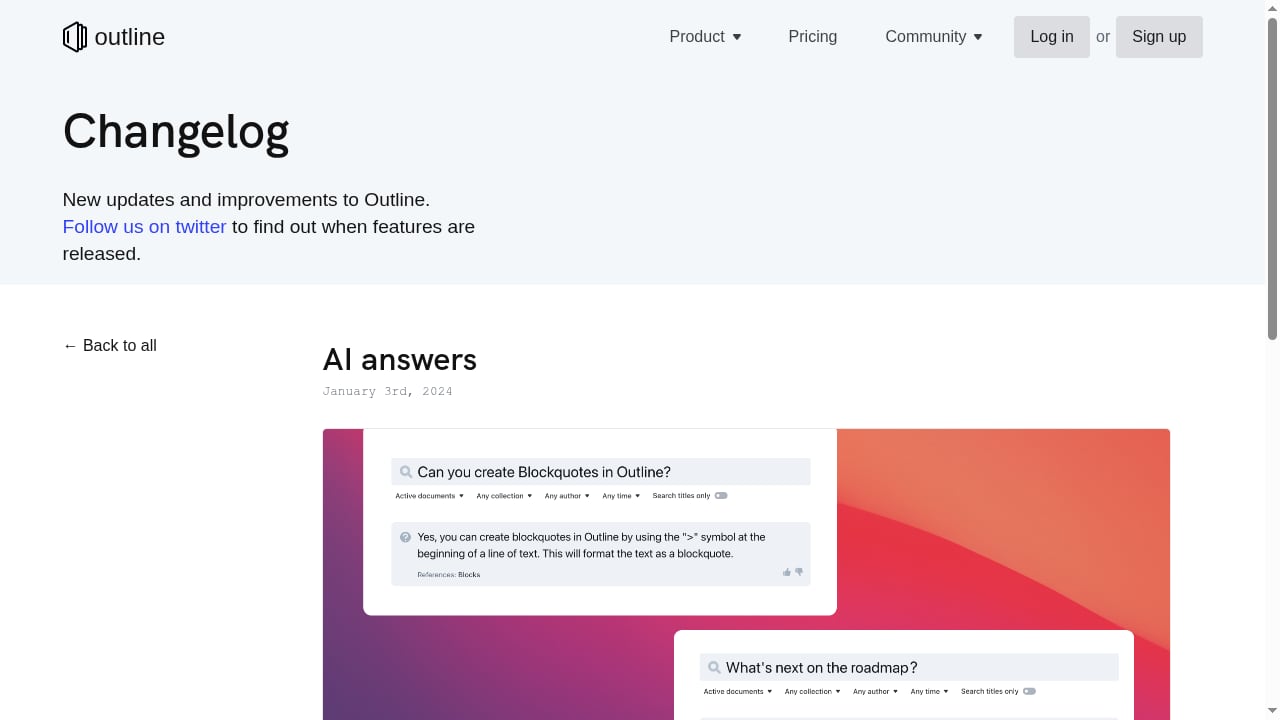 First viewport screenshot of AI answers – Changelog