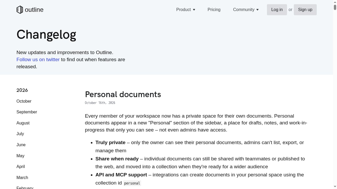 First viewport screenshot of Changelog