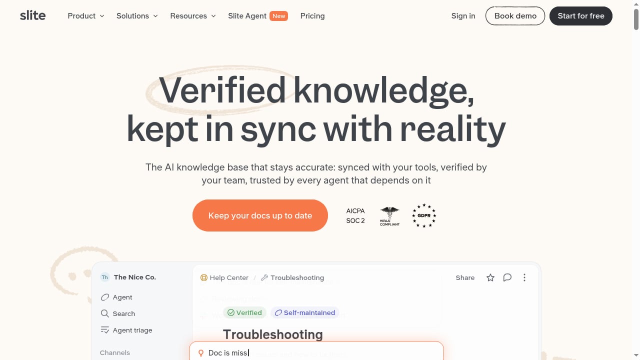 First viewport screenshot of slite.com