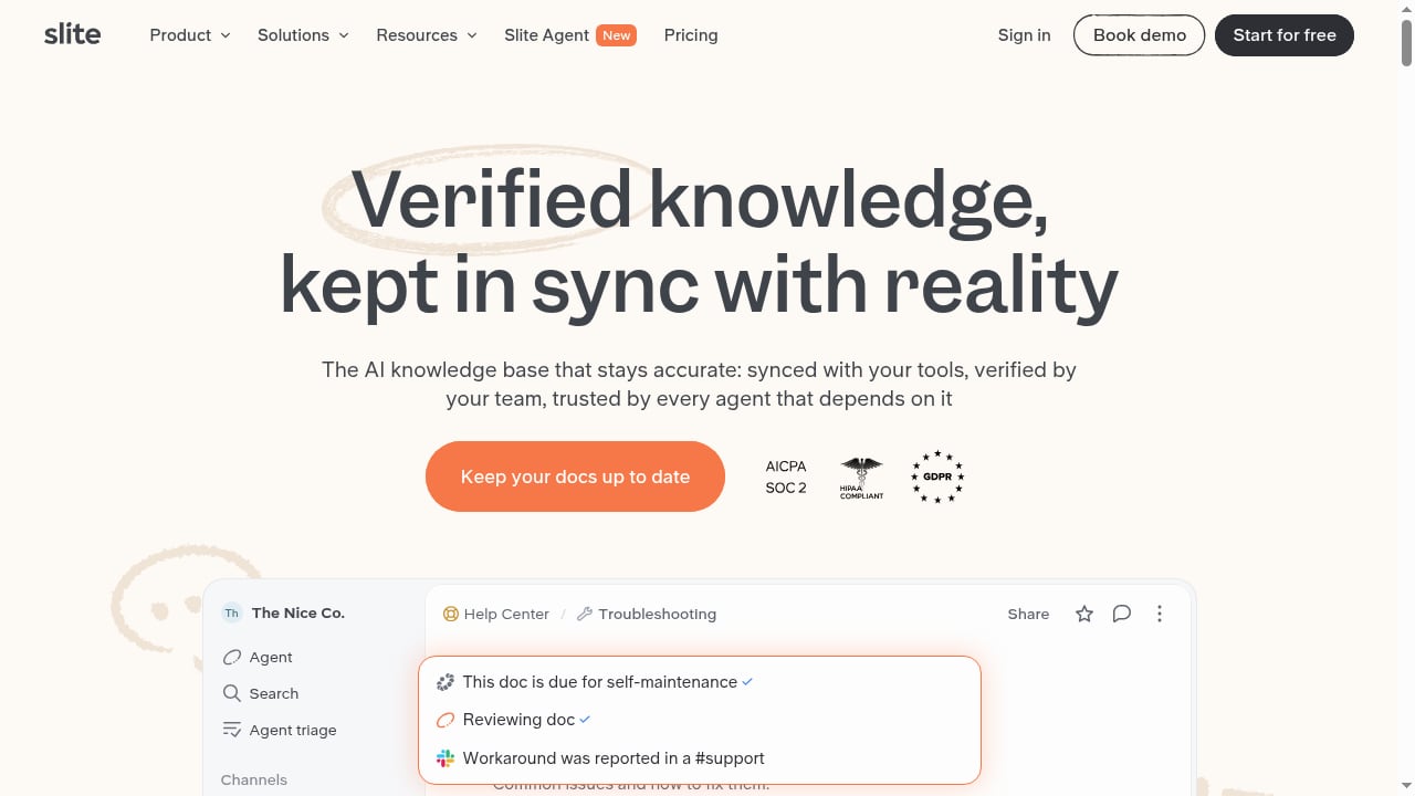 First viewport screenshot of slite.com